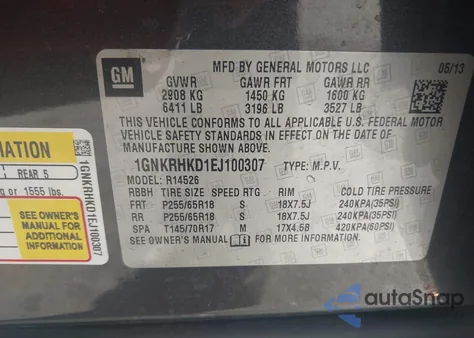 2014 Chevrolet Traverse 2Lt from USA, damaged, VIN 1GNKRHKD1EJ100307